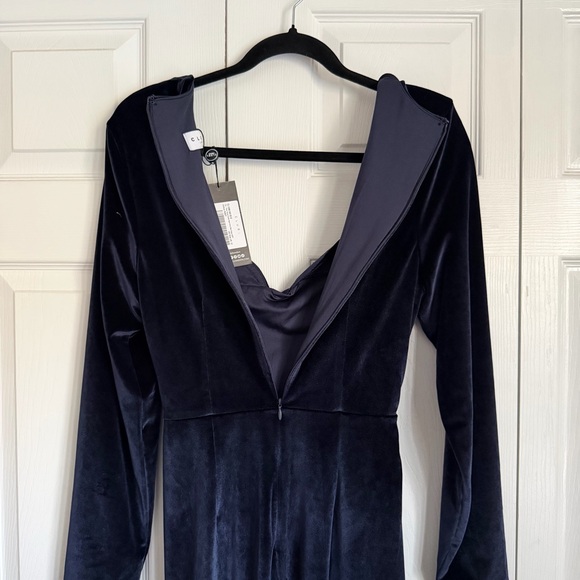 Club L London Dress Womens 8 Navy Velvet Maxi Long Sleeve Corset Knot Formal NWT - Picture 6 of 15